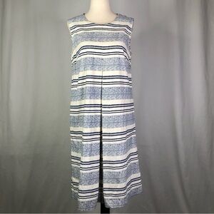 J. McLaughlin blue and white striped sleeveless dress single pleat rustic S